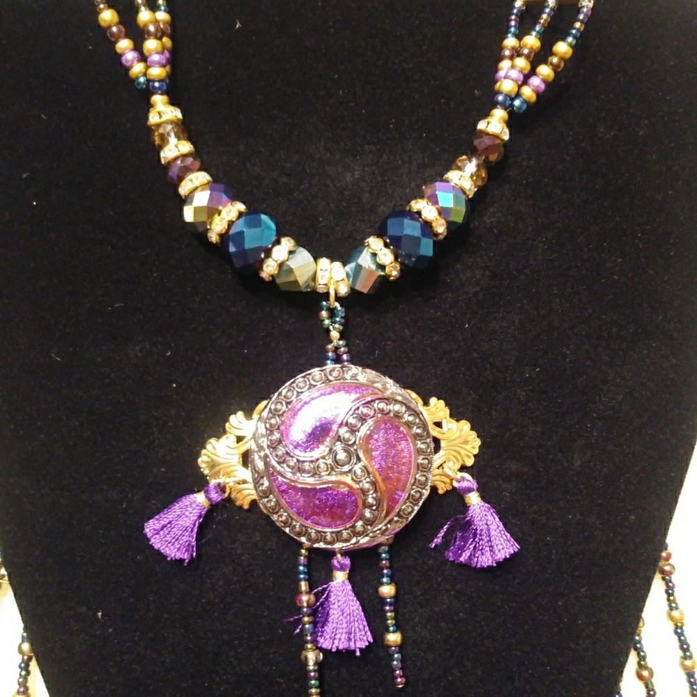 Necklace with 1920's czech glass button.